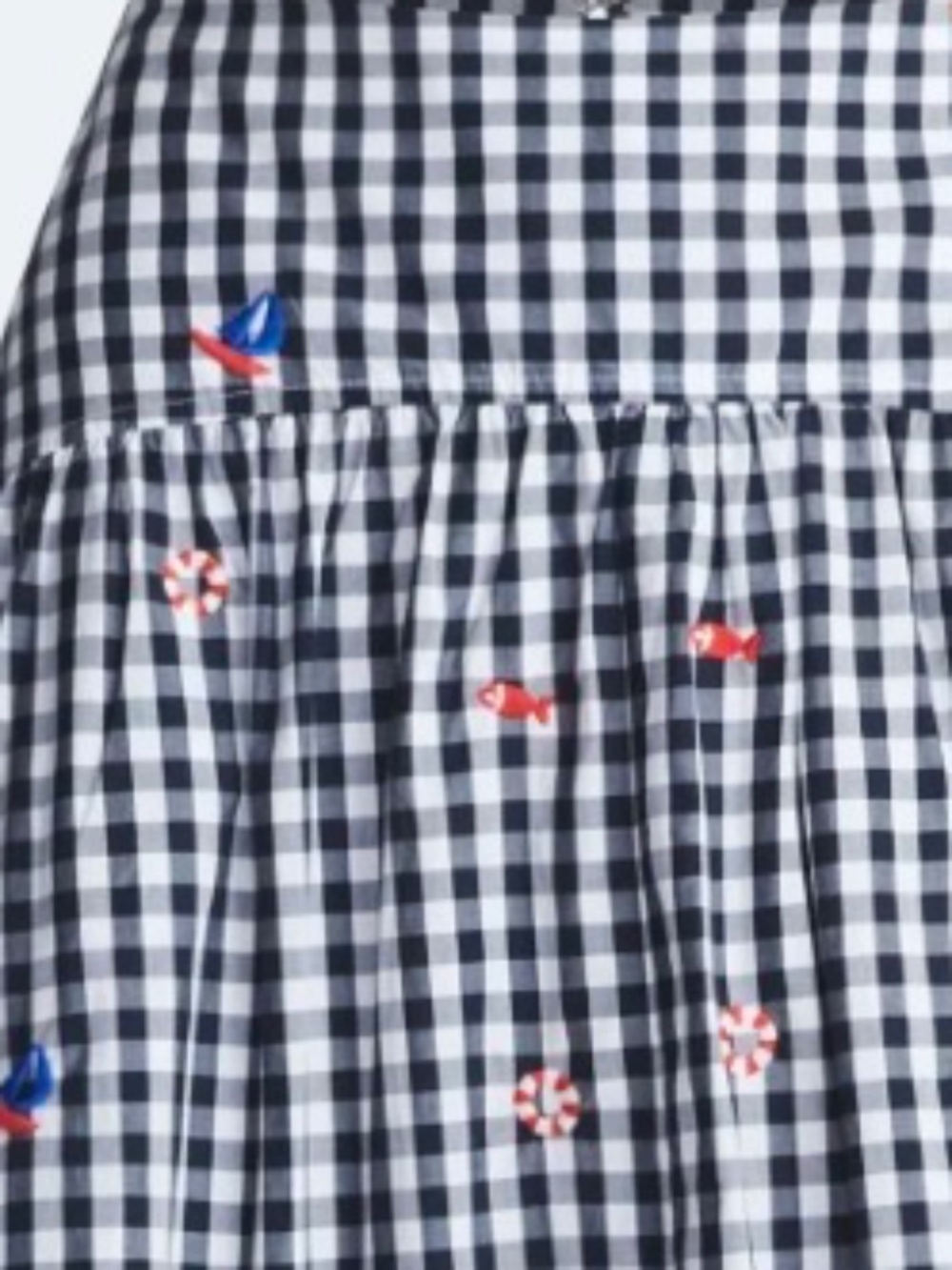 Gingham Embroidered Midi Skirt - Black/White with Red & Blue Accents - Picture 2 of 4